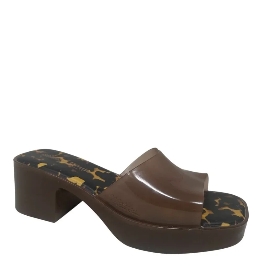 Rare Rouje x Melissa Jelly Glossy Brown Tortoise Mules Slides Sandals 9 Retro - Picture 9 of 9